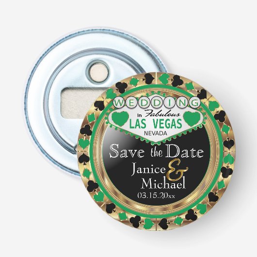 Sparen de Datum Las Vegas Stijl - Groen Button Flesopener (Voorkant)