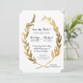 Sparen de Datum Laurel Wreath Olive Leaf Faux Gold Save The Date (Staand voorkant)