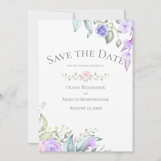 Sparen de Datum Lila en Roze Bloemen Kaart (Voorkant)
