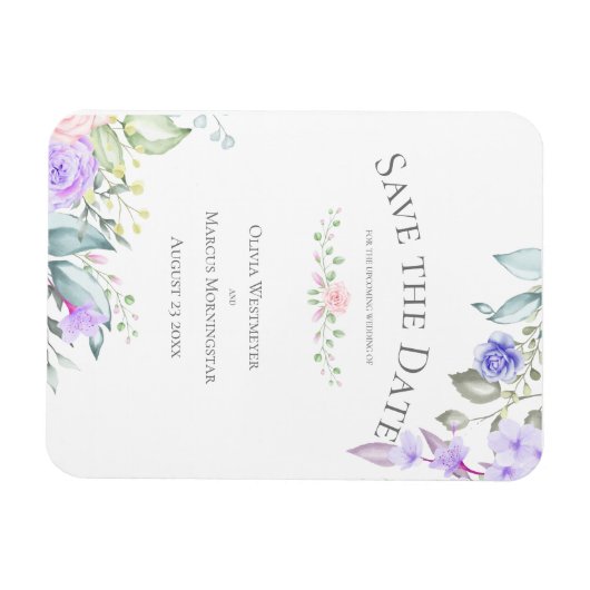 Sparen de Datum Lila en Roze Bloemen Magneet (Horizontaal)
