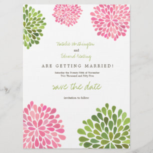 Sparen de Datum Linen Roze & Groene Bloemen Save The Date