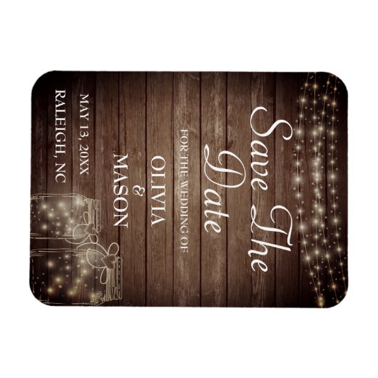 Sparen de Datum Magnet Rustic Mason Jar Lichten Magneet (Horizontaal)