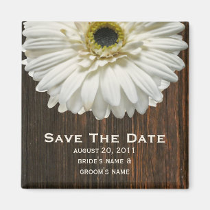Sparen de Datum Magnet - Witte Gerbera & Barnwood Magneet