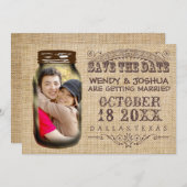 Sparen de Datum Mason Jar Burlap Rustic Wedding Save The Date (Voorkant / Achterkant)