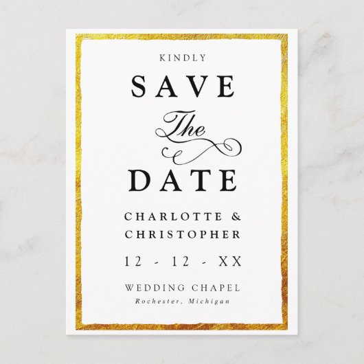 sparen de datum  met de goudgrens van faux briefkaart (Voorkant)