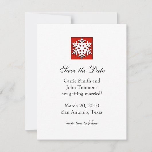 Sparen de Datum met Snowflake, Rood Save The Date (Voorkant)
