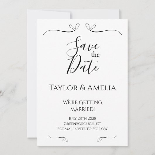 Sparen de Datum Modern Zwart en Wit Save The Date (Voorkant)