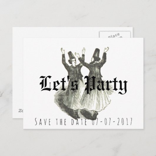 Sparen de datum, Offbeat bruiloft, laten de partij Aankondigingskaart (Voorkant / Achterkant)