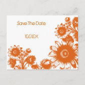 Sparen de Datum - Oranje op witte  bloemen Aankondigingskaart (Voorkant)