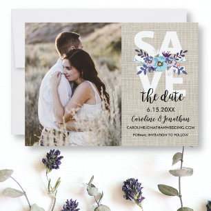 Sparen de Datum Paarse Blauwe Bloemen van de Foto Save The Date