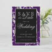 Sparen de Datum Paarse en Zilvermarmer Save The Date (Staand voorkant)