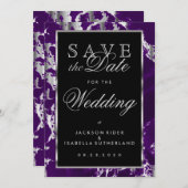 Sparen de Datum Paarse en Zilvermarmer Save The Date (Voorkant / Achterkant)