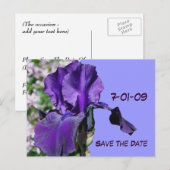 Sparen de Datum Paarse Iris Foto Briefkaart (Voorkant / Achterkant)