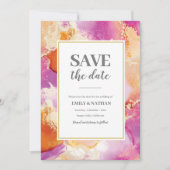 Sparen de datum Paarse Oranje Inky Uitnodiging (Voorkant)