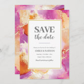 Sparen de datum Paarse Oranje Inky Uitnodiging (Voorkant / Achterkant)