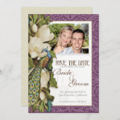 Sparen de Datum -  Pacock & Magnolia Swirls Save The Date (Voorkant / Achterkant)