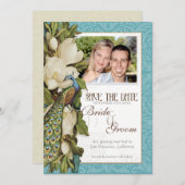 Sparen de Datum - Pacock & Magnolia Swirls Save The Date (Voorkant / Achterkant)