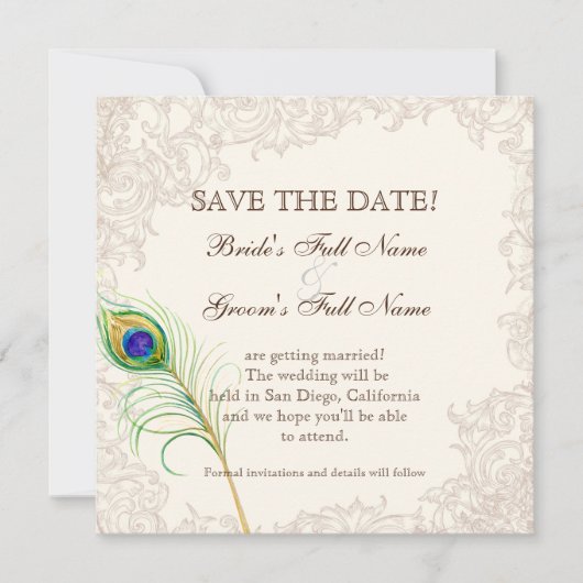 Sparen de Datum -  Peacock & Etchings Save The Date (Voorkant)