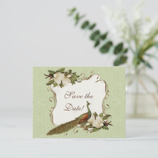 Sparen de Datum -  Peacock & Magnolia Swirl Save The Date (Staand voorkant)