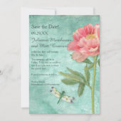 Sparen de Datum  Peony Bloemen in Dragonfly Save The Date (Voorkant)
