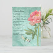 Sparen de Datum  Peony Bloemen in Dragonfly Save The Date (Staand voorkant)