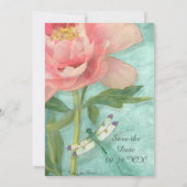 Sparen de Datum  Peony Bloemen in Dragonfly Save The Date (Achterkant)