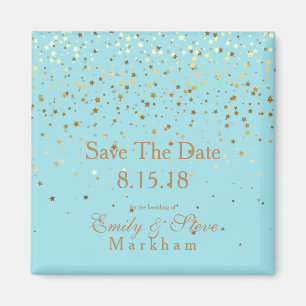 Sparen de Datum Petite Golden Stars Magnet-Aqua Magneet