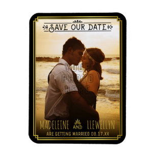 Sparen de Datum Retro Black Gold Deco Weddenfoto Magneet