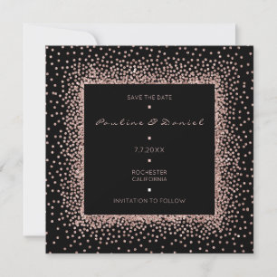 Sparen de Datum Roos Gold Black Glitter Monogram L Save The Date