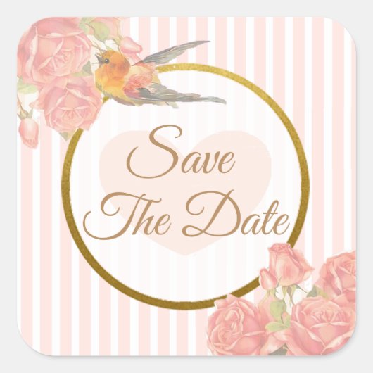 Sparen de Datum Roze  Bird Wedding Sticker (Voorkant)