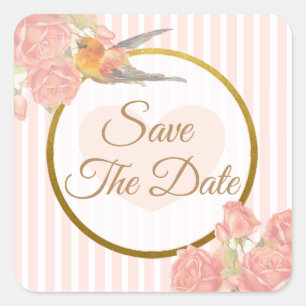 Sparen de Datum Roze Bird Wedding Sticker