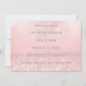 Sparen de Datum Roze Blush Roos Glitter Microfone Save The Date (Achterkant)