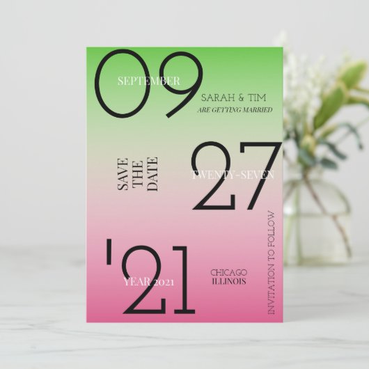 Sparen de Datum - Roze & Groene Ombre Kaart (Staand voorkant)