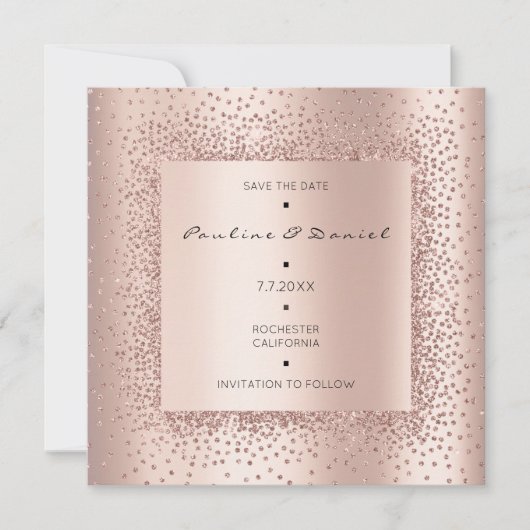 Sparen de Datum Ruitend Roos Gold Crystals Monogra Save The Date (Voorkant)