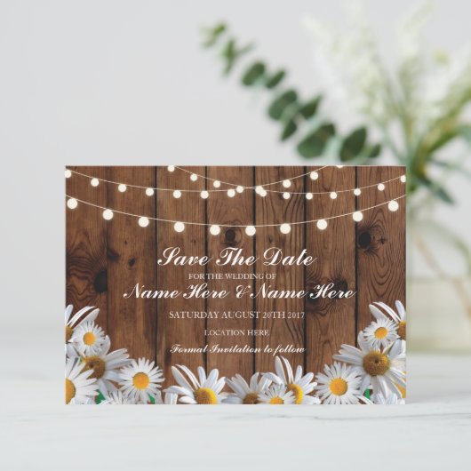 Sparen de Datum Rustic Daisy Licht Kaart van het H (Staand voorkant)