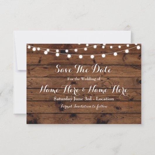 Sparen de Datum Rustic hout Rustic legant nodigde  Save The Date (Voorkant)