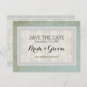 Sparen de Datum Rustic Lace w Aged  Linen Aankondigingskaart (Voorkant / Achterkant)