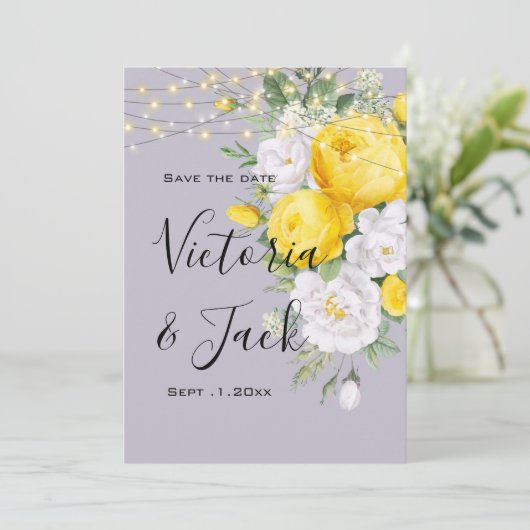 sparen de datum Rustic licht Gele Floral Kaart (Staand voorkant)