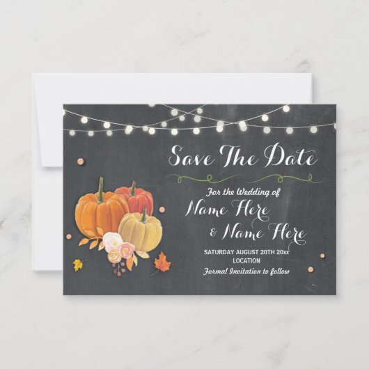 Sparen de Datum Rustic Pumpkin Licht Chalk Wedding Save The Date (Voorkant)