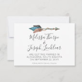 Sparen de Datum Rustic Turquoise feathers Boho Arr Kaart (Achterkant)