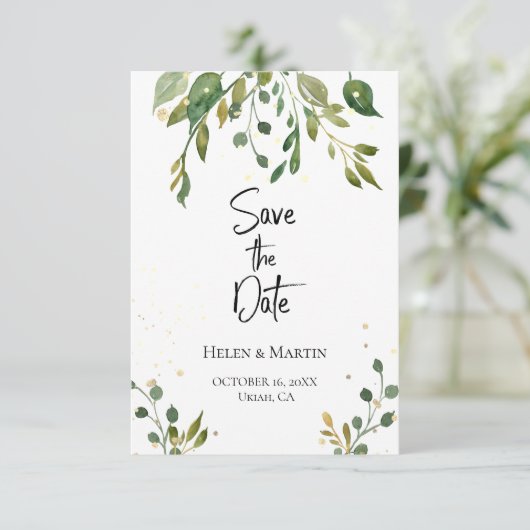 sparen de datum rustic waterverf greenery kaart (Staand voorkant)