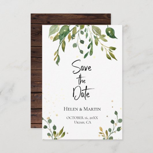 sparen de datum rustic waterverf greenery kaart (Voorkant / Achterkant)