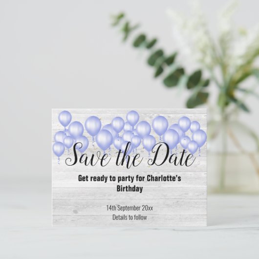 Sparen de Datum Rustic Whitewash Ballon van het ho Aankondigingskaart (Staand voorkant)