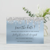 Sparen de Datum Silver Grey Blauwe Vonk DRUKTE Lux Save The Date (Staand voorkant)