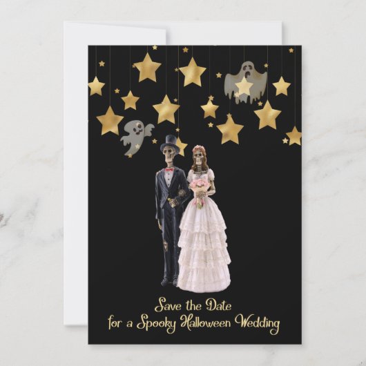 Sparen de Datum Skeletons Halloween Wedding Kaart (Voorkant)