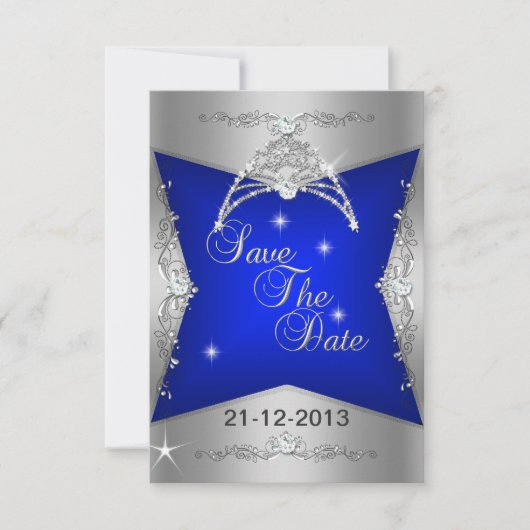 Sparen de Datum Sweet 16 Blauwe Zilver Tiara Save The Date (Voorkant)
