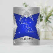 Sparen de Datum Sweet 16 Blauwe Zilver Tiara Save The Date (Staand voorkant)