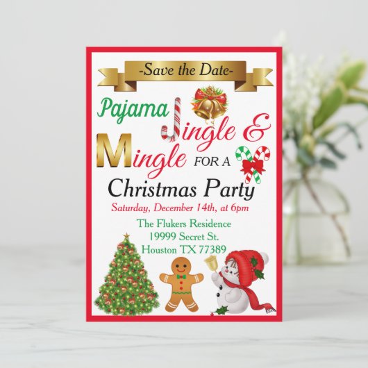 Sparen de Datum Uitnodiging van de Kerstpartij (Staand voorkant)