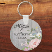 Sparen de Datum van de Bieden Rustic Wood Floral Sleutelhanger (Voorkant)