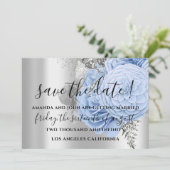 Sparen de Datum van de Bruggen Rozen Silver Blauw Save The Date (Staand voorkant)